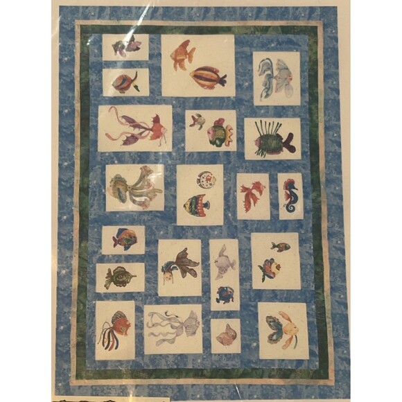 With Needle And Thread Fish Frollies Appliqué Quilt Pattern Ocean Marine Theme - Picture 1 of 3